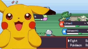 Pikachu excitedly reacting to PokeRogue gameplay