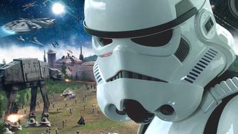 Total War: Star Wars — a stormtrooper standing in front of Empire forces firing at Rebel forces 