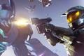 Halo: Combat Evolved Master Chief firing a magnum pistol at a hunter