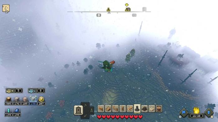 Gliding across a mountain with the Minecraft Legends Big Beak mount.