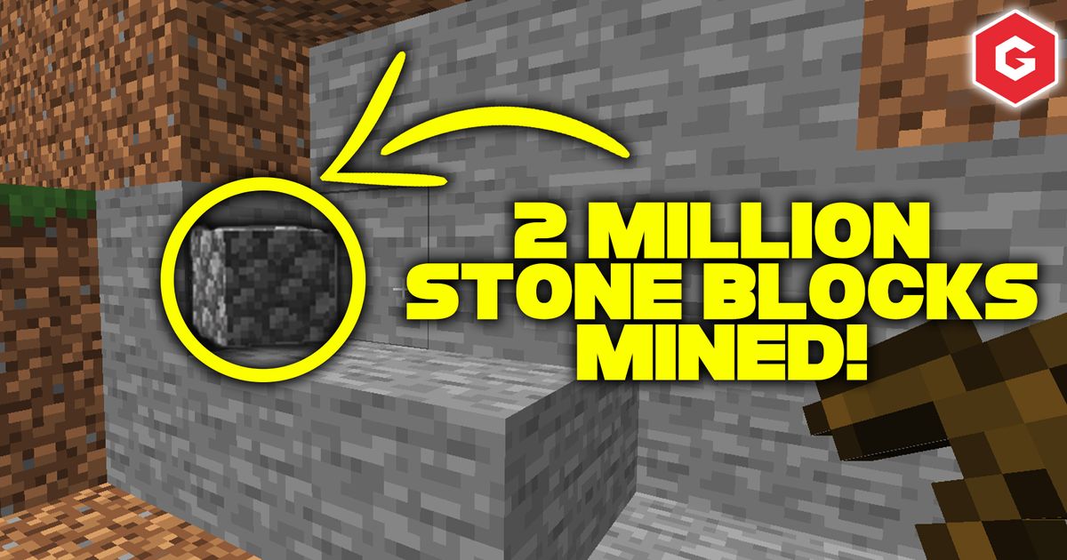 An image of a Minecraft player mining stone blocks.