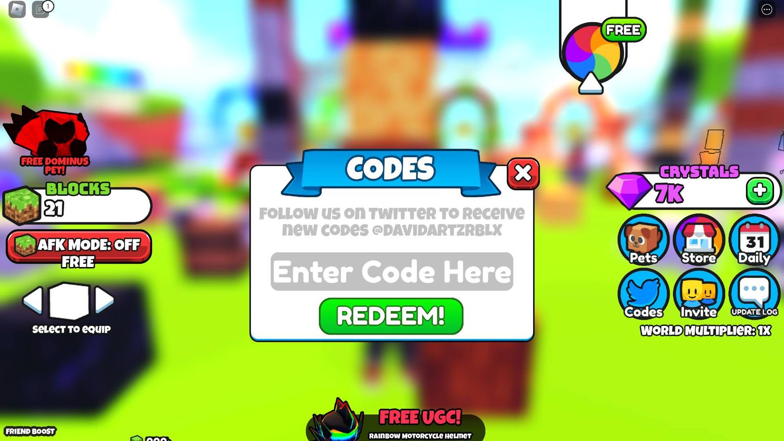 The code redemption page in Block Race.