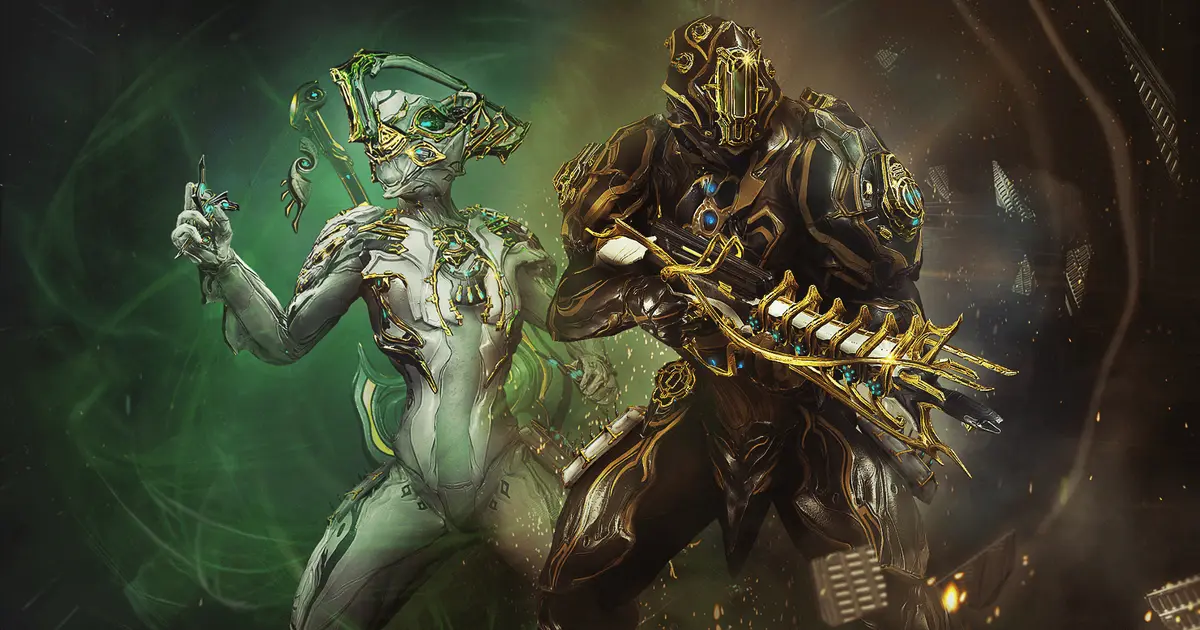 Image of two warriors in Warframe.