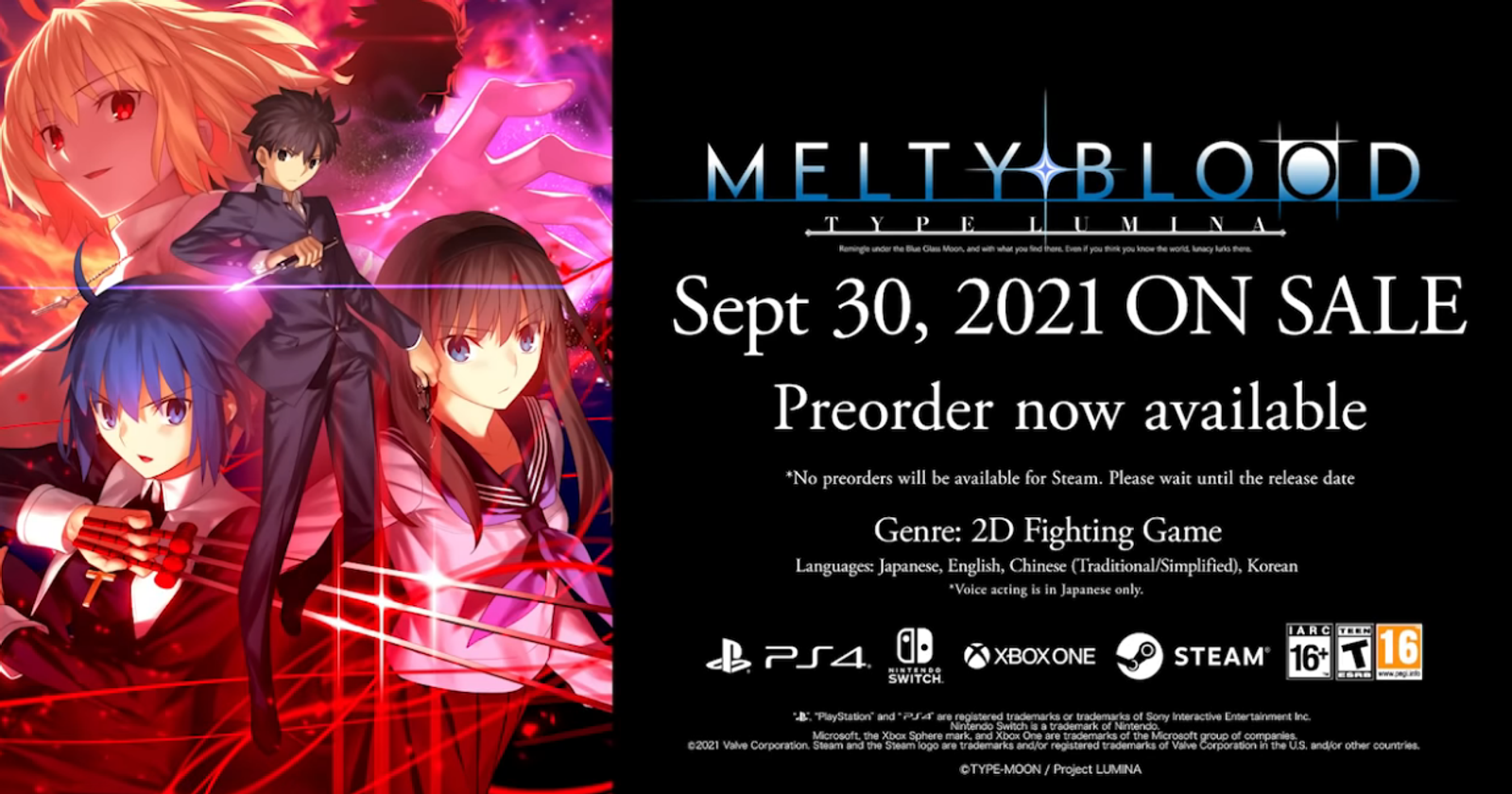 Melty Blood Type Lumina All The Release Times For All Platforms