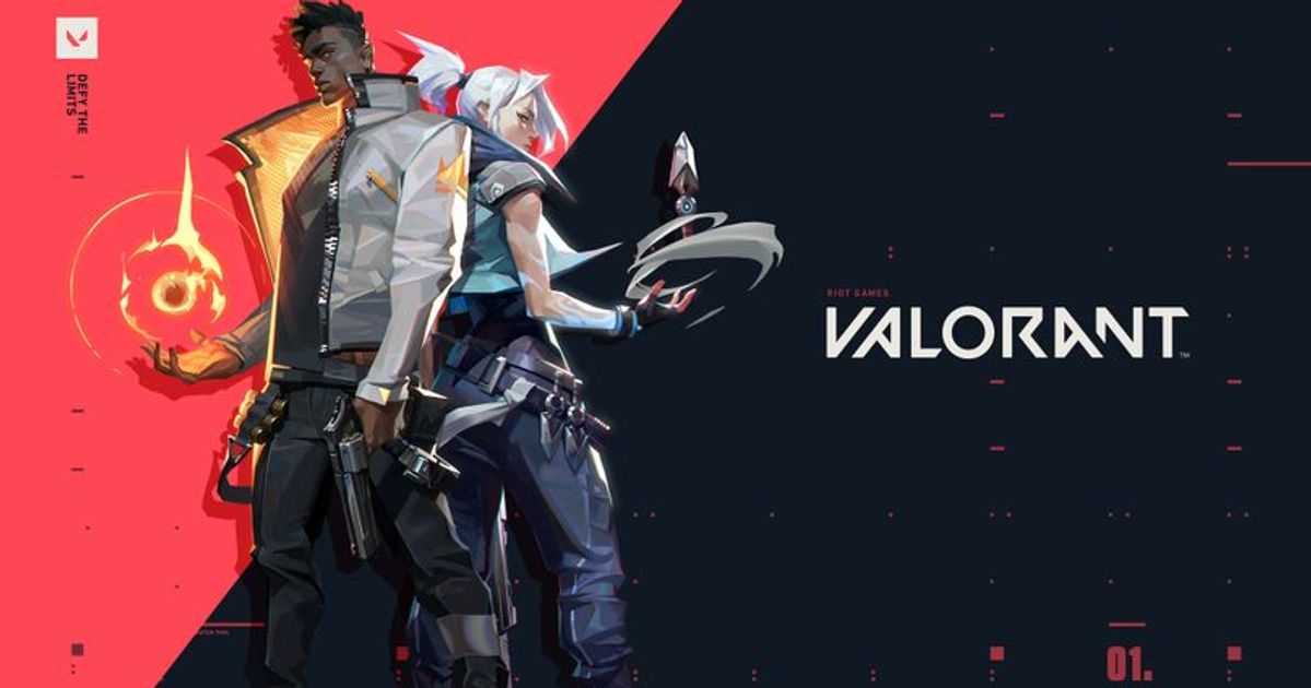 From left to right, Agents Pheonix and Jett are shown next to the Valorant logo.