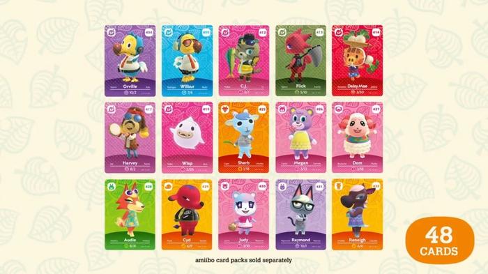 Animal Crossing New Horizons Series 5 Amiibo Cards - 18 different character cards against a beige background with leaf designs across it.