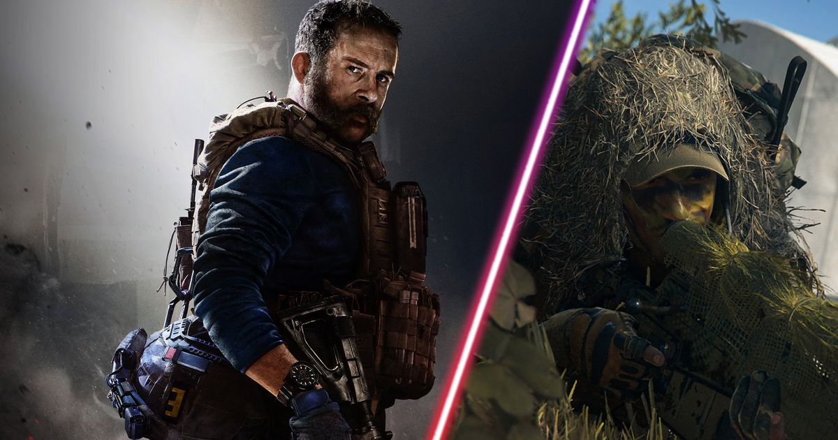Call of Duty's Captain Price and a Call of Duty player wearing a ghillie suit.