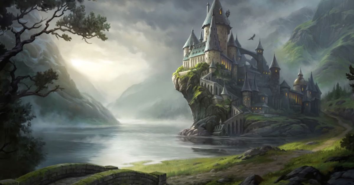 A castle on a seaside hill in Hogwarts Legacy.