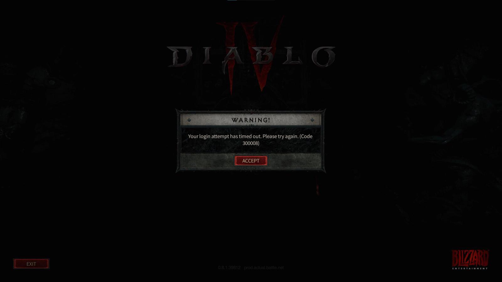 Error 300008 in action on Diablo 4.