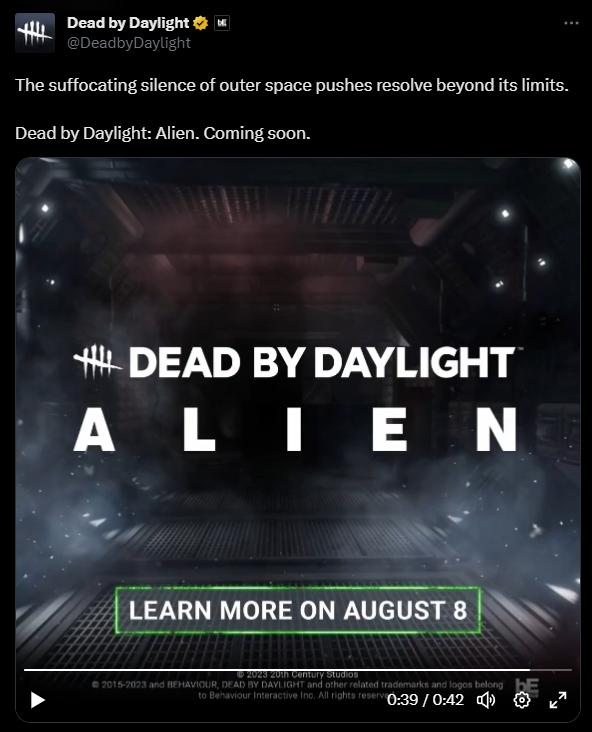 Dead By Daylight Alien teaser trailer on Twitter