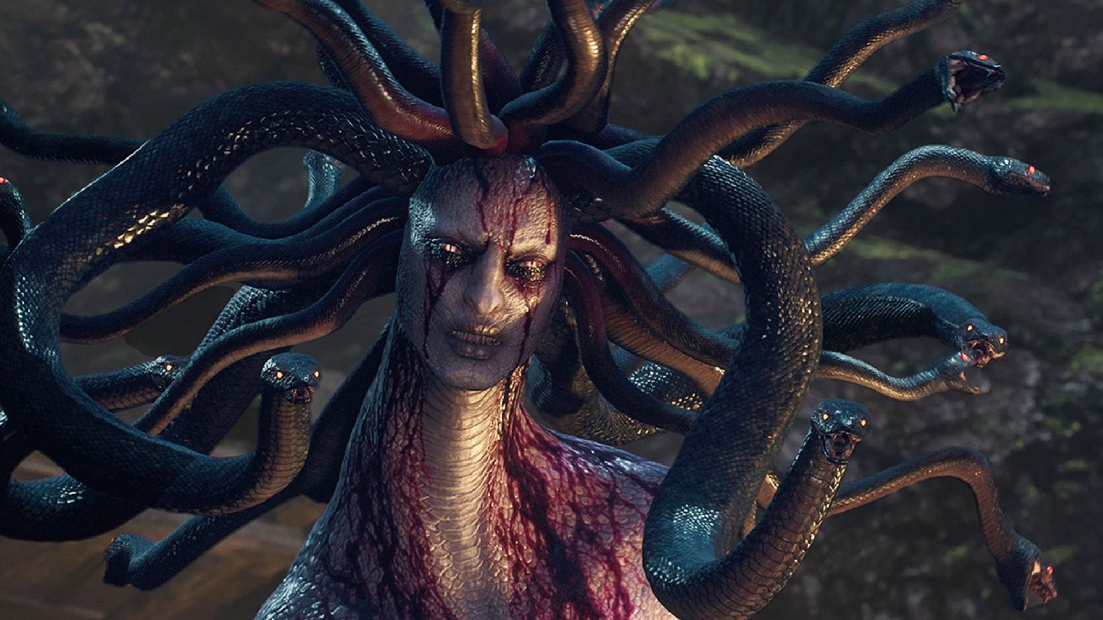 Dragon's Dogma 2 - purple gorgon woman with long black snakes for hair