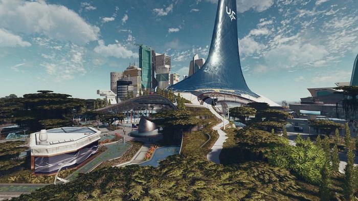 A futuristic city in Starfield.