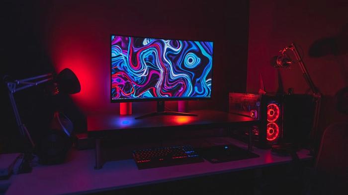 A luminescent monitor in a dark room.