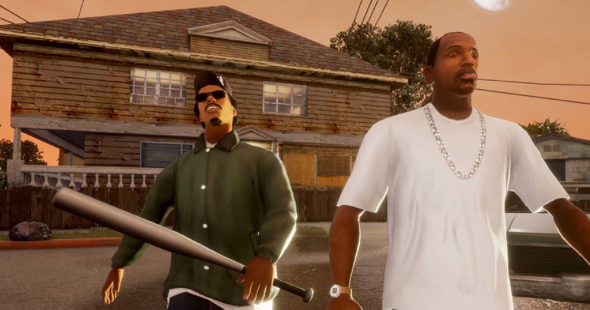 Two characters from GTA Trilogy San Andreas walking through grove street