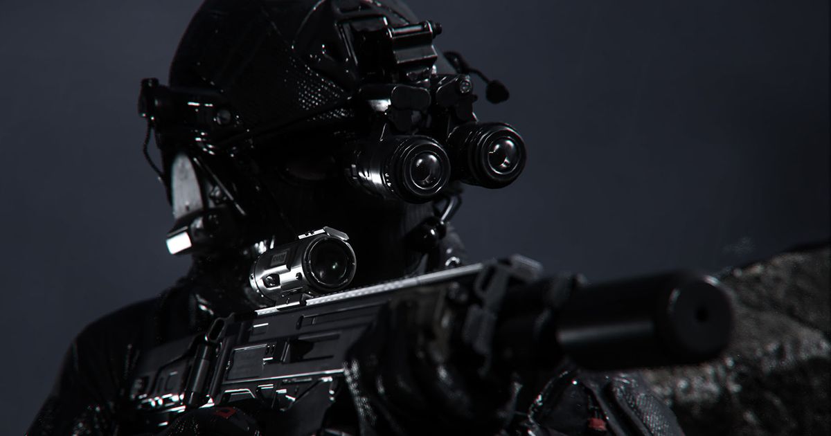 Modern Warfare 3 player aiming gun with night vision goggles