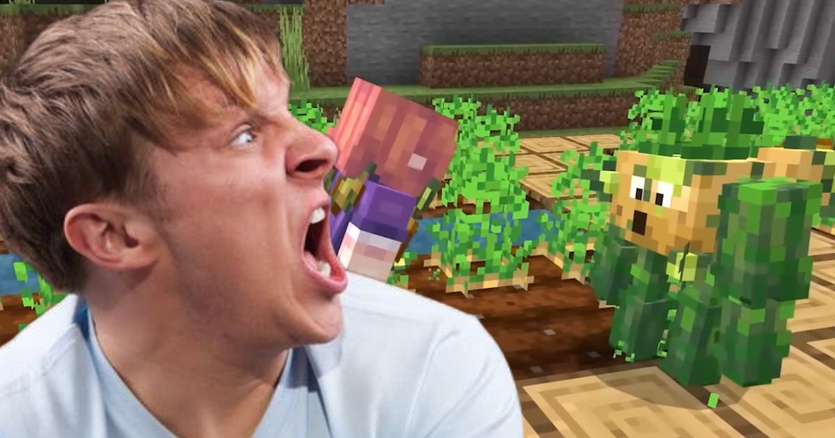 A screaming gamer looking at the Minecraft April Fools update
