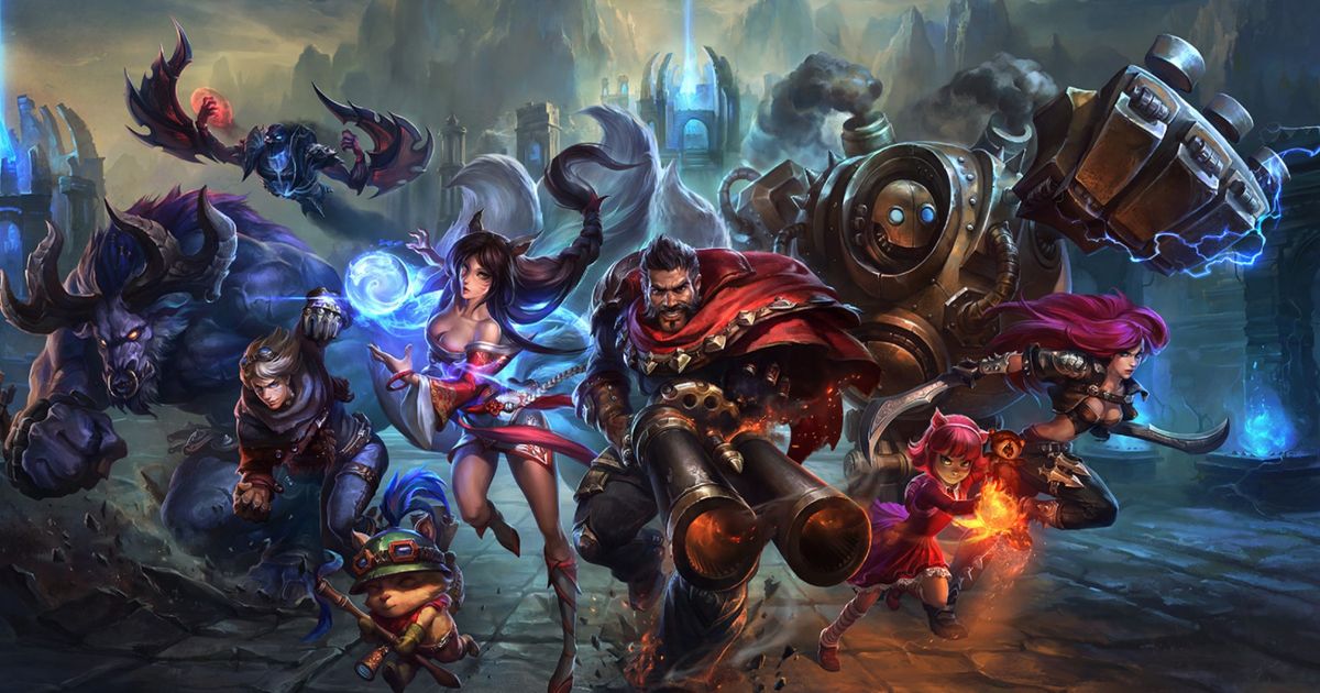 Image of various champions running towards the screen in League of Legends.