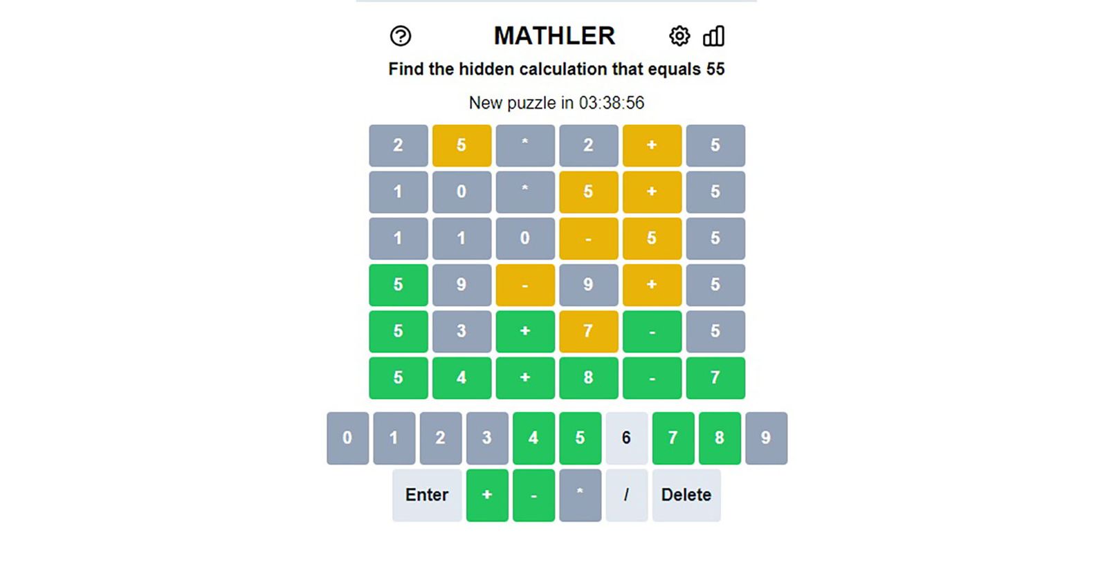 Image of Mathler guessed correctly with almost all answered