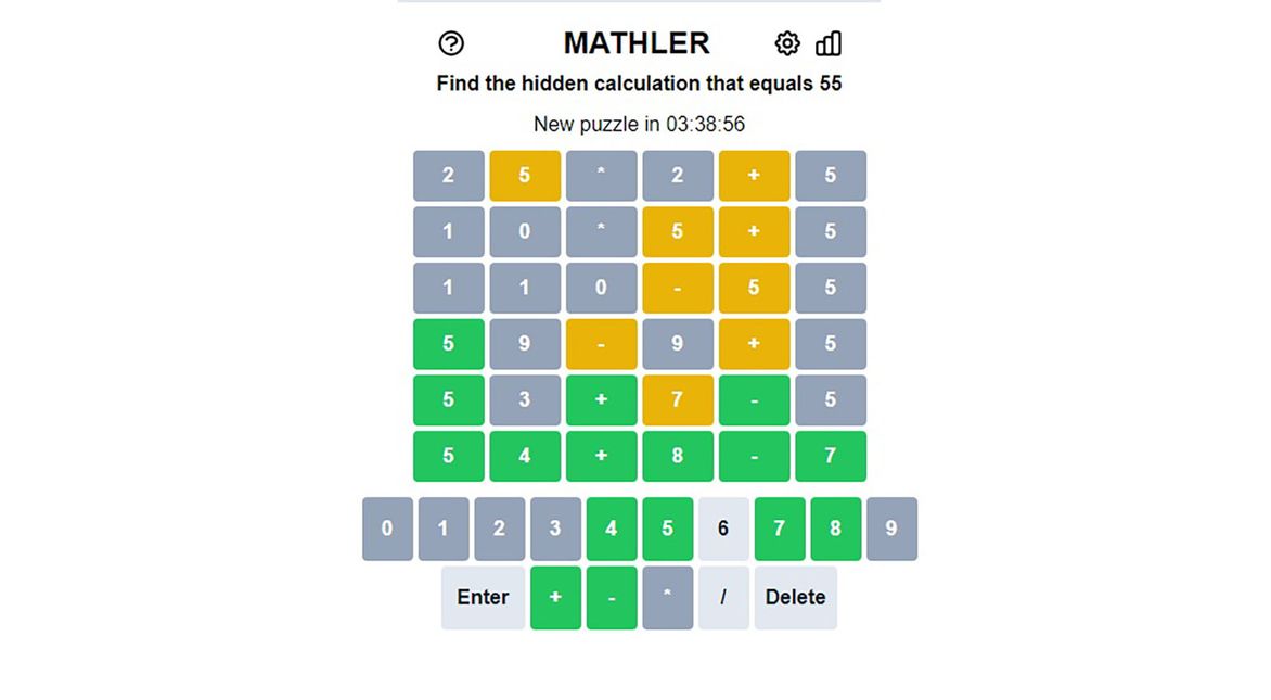 Image of Mathler guessed correctly with almost all answered