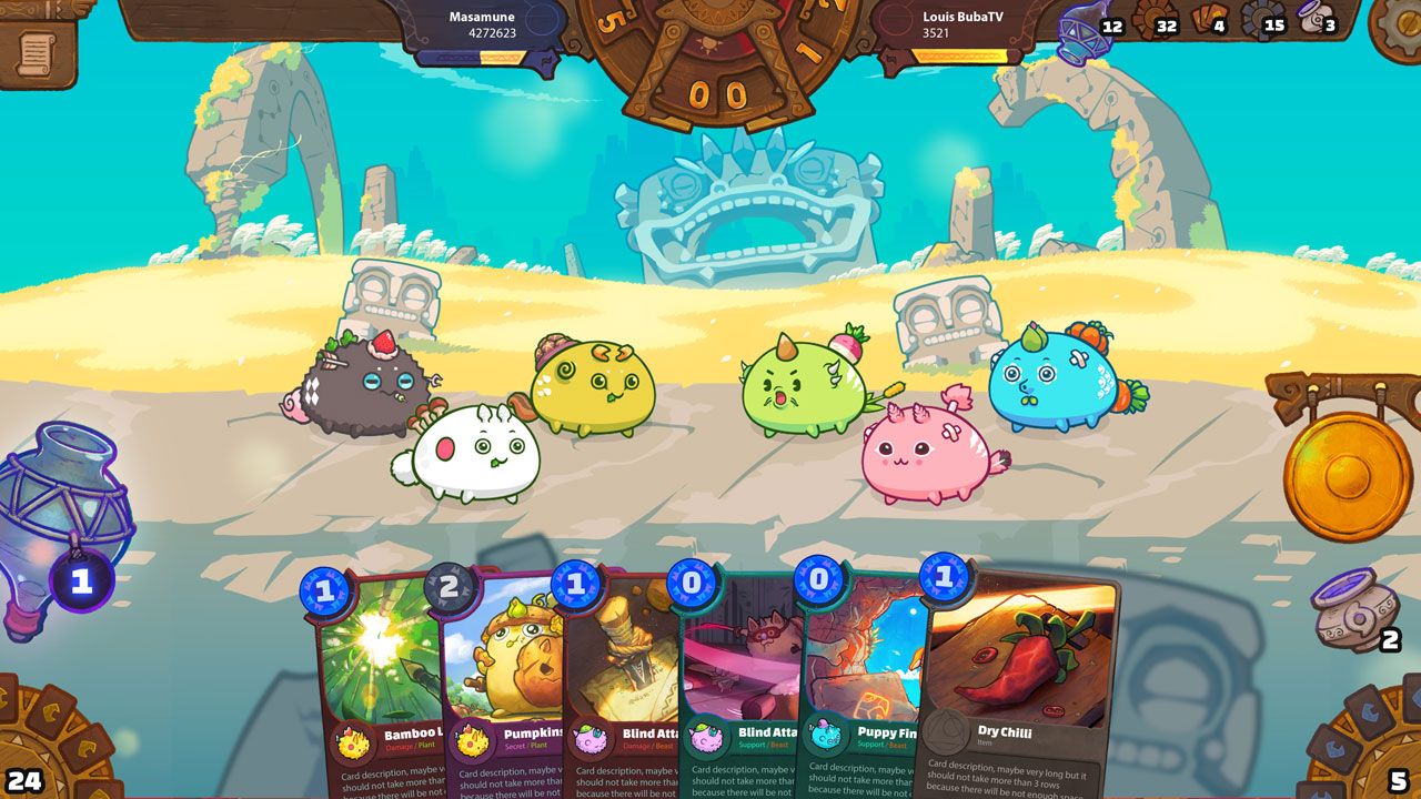 A view of Axie Infinity cards available to use in a battle.