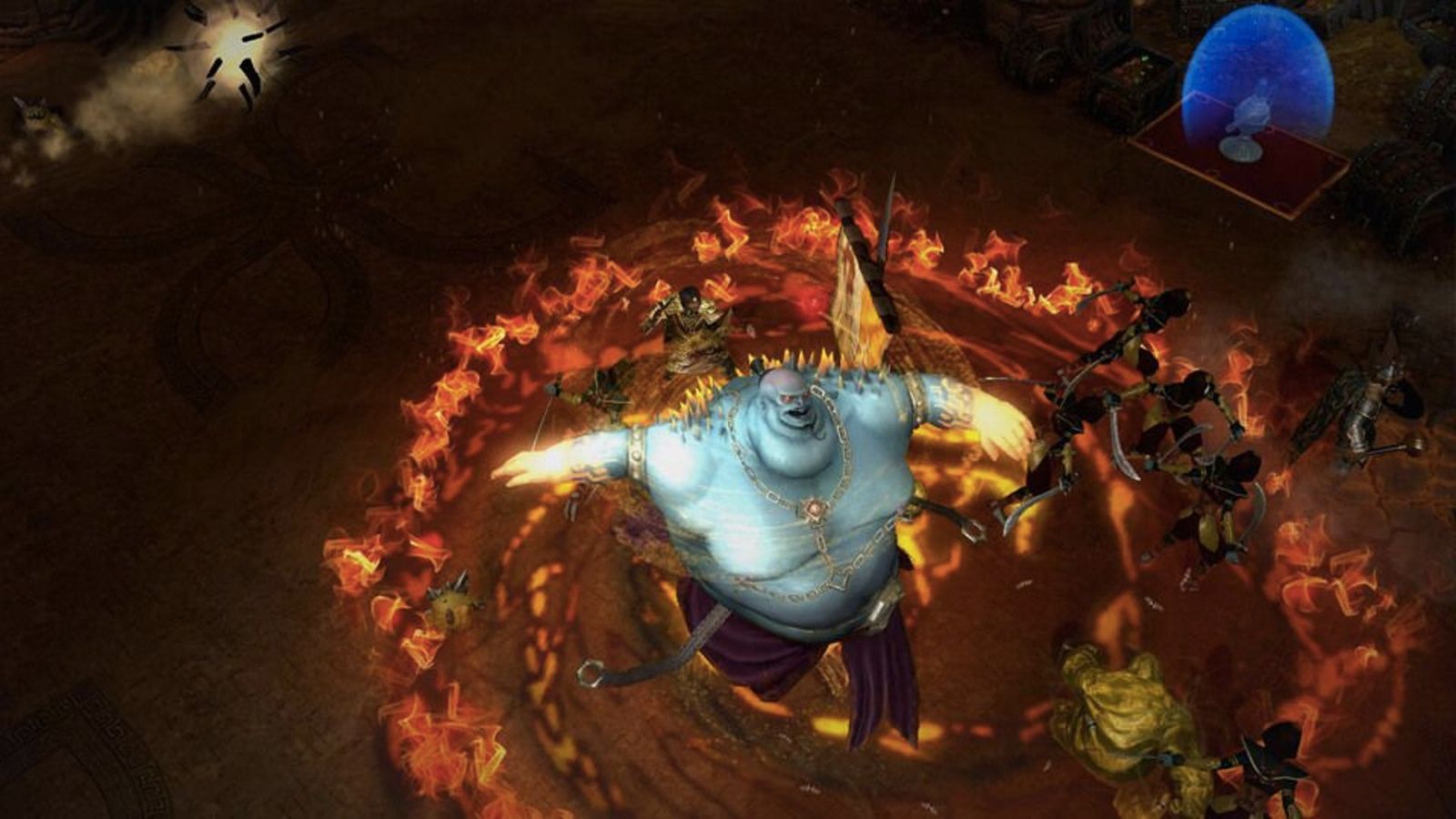 Image of a beast in a fiery arena in Drakensang.