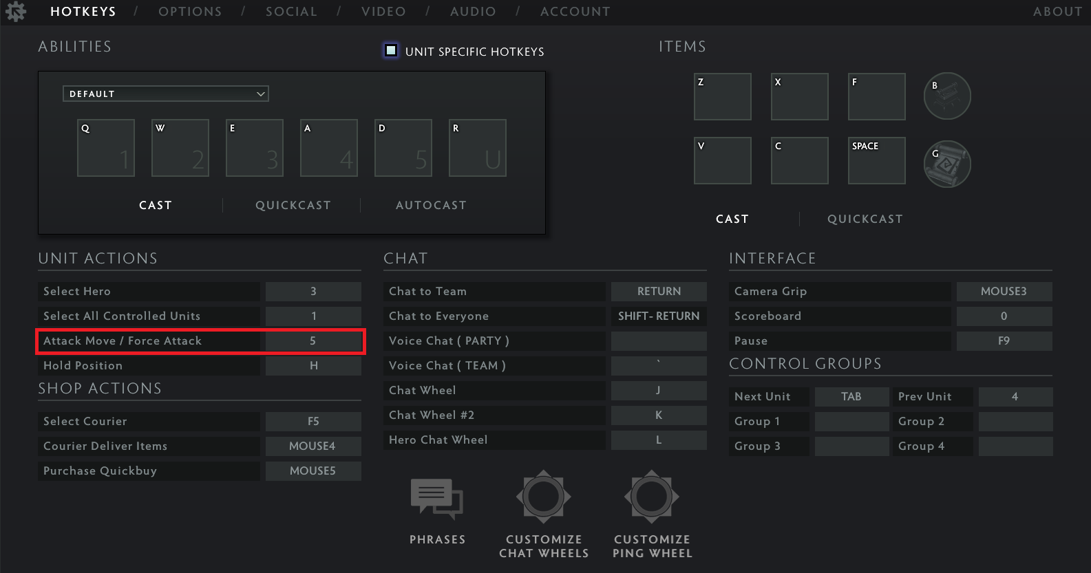 This image portrays a screengrab of the settings screen in DOTA 2.