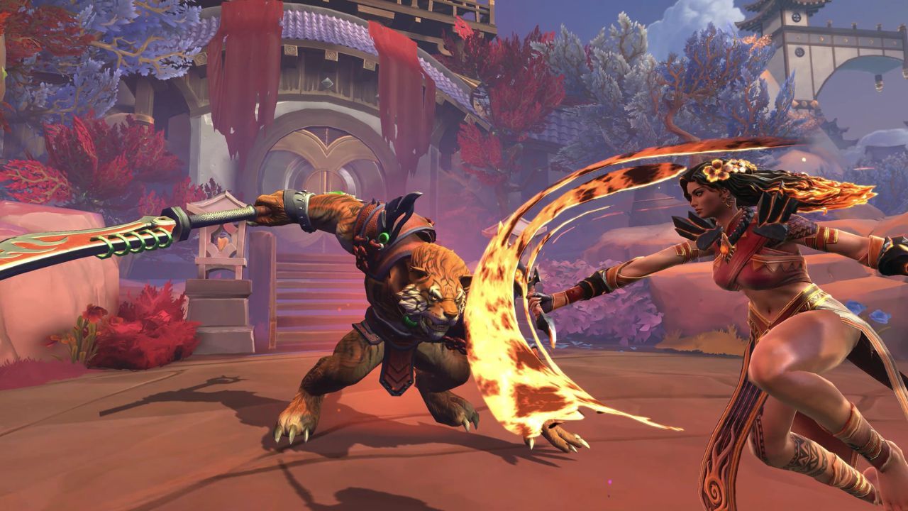 Two characters are fighting in Smite.