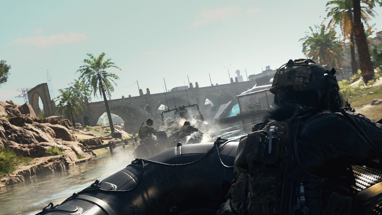 Image showing Warzone 2 players fighting on moving boats
