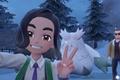Pokemon trainers taking a selfie with Abomasnow in Pokemon Scarlet and Violet.