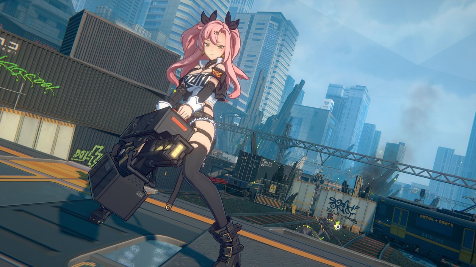 Zenless Zone Zero open world - character with pink hair and a gun