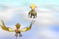 Two Pigeots flying in Pokemon Stadium.