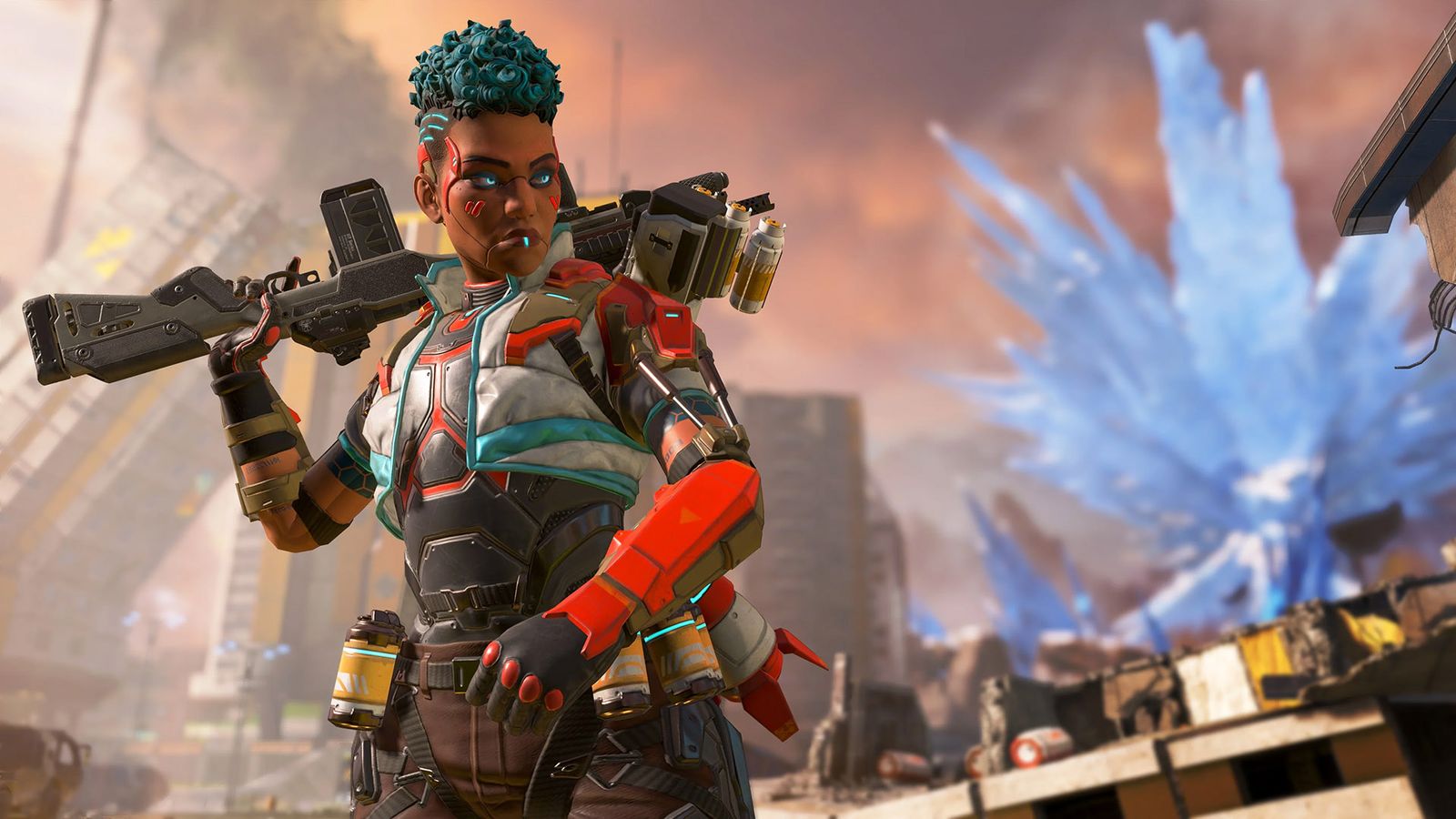 Apex Legends player holding weapon behind head