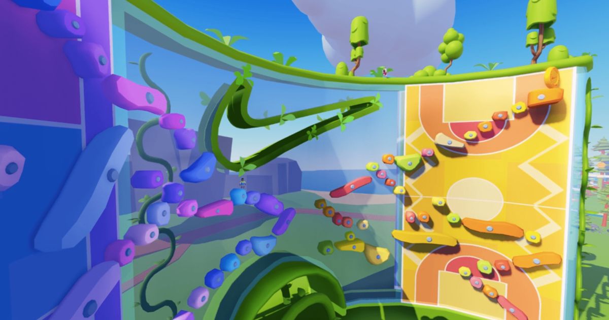Screenshot from Nikeland, showing a platforming course emblazoned by the Nike tick