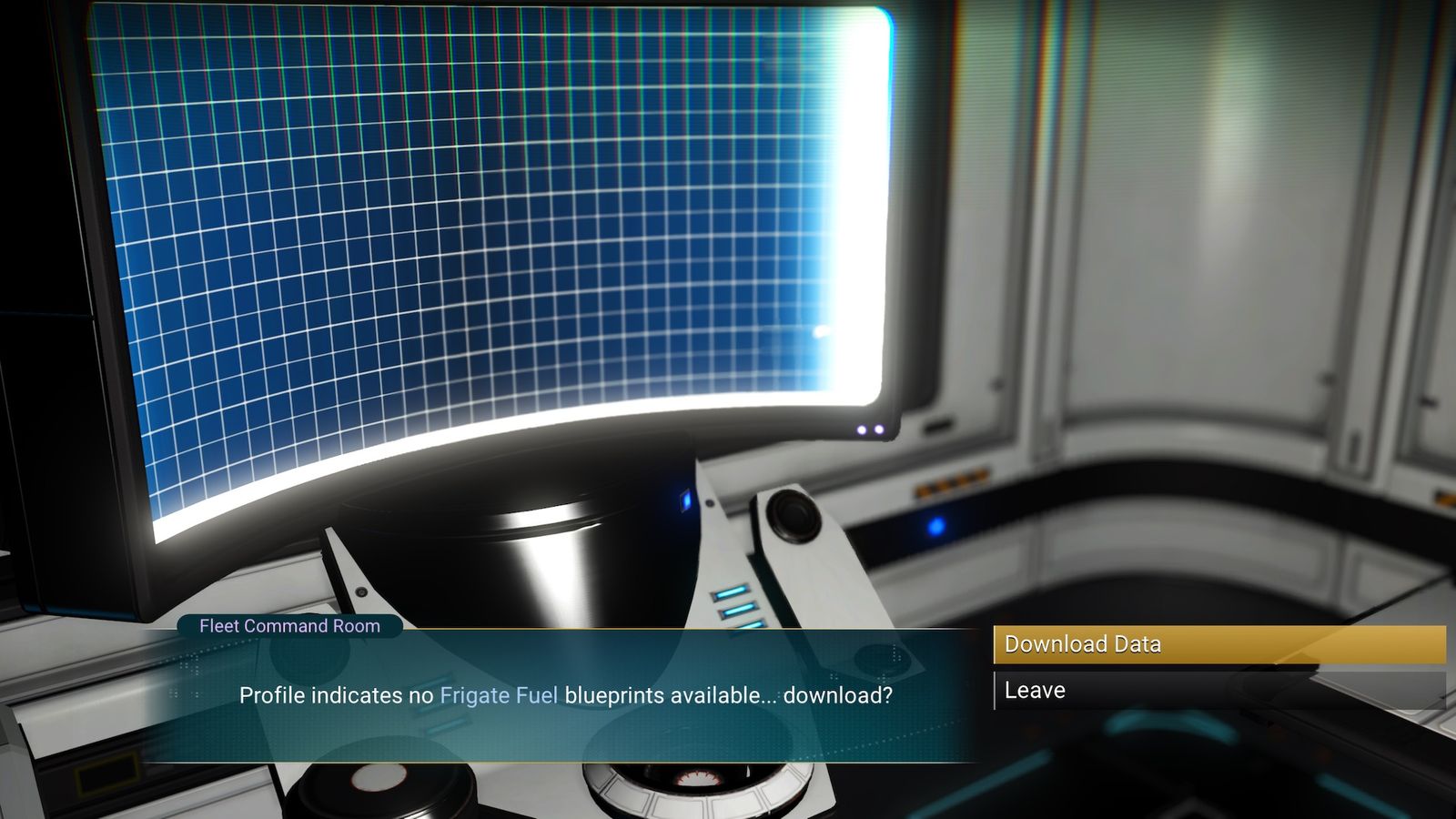 A player is given the Frigate Fuel blueprint after taking command of their first Freighter in No Man's Sky.