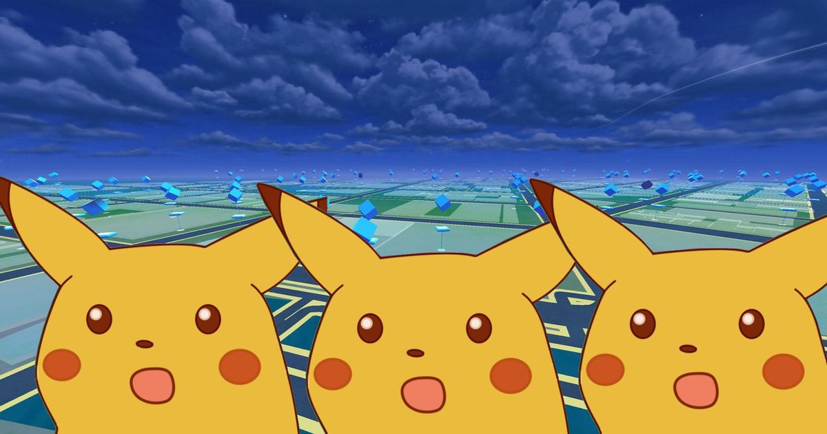pokemon go background with three surprised pikachu faces on top