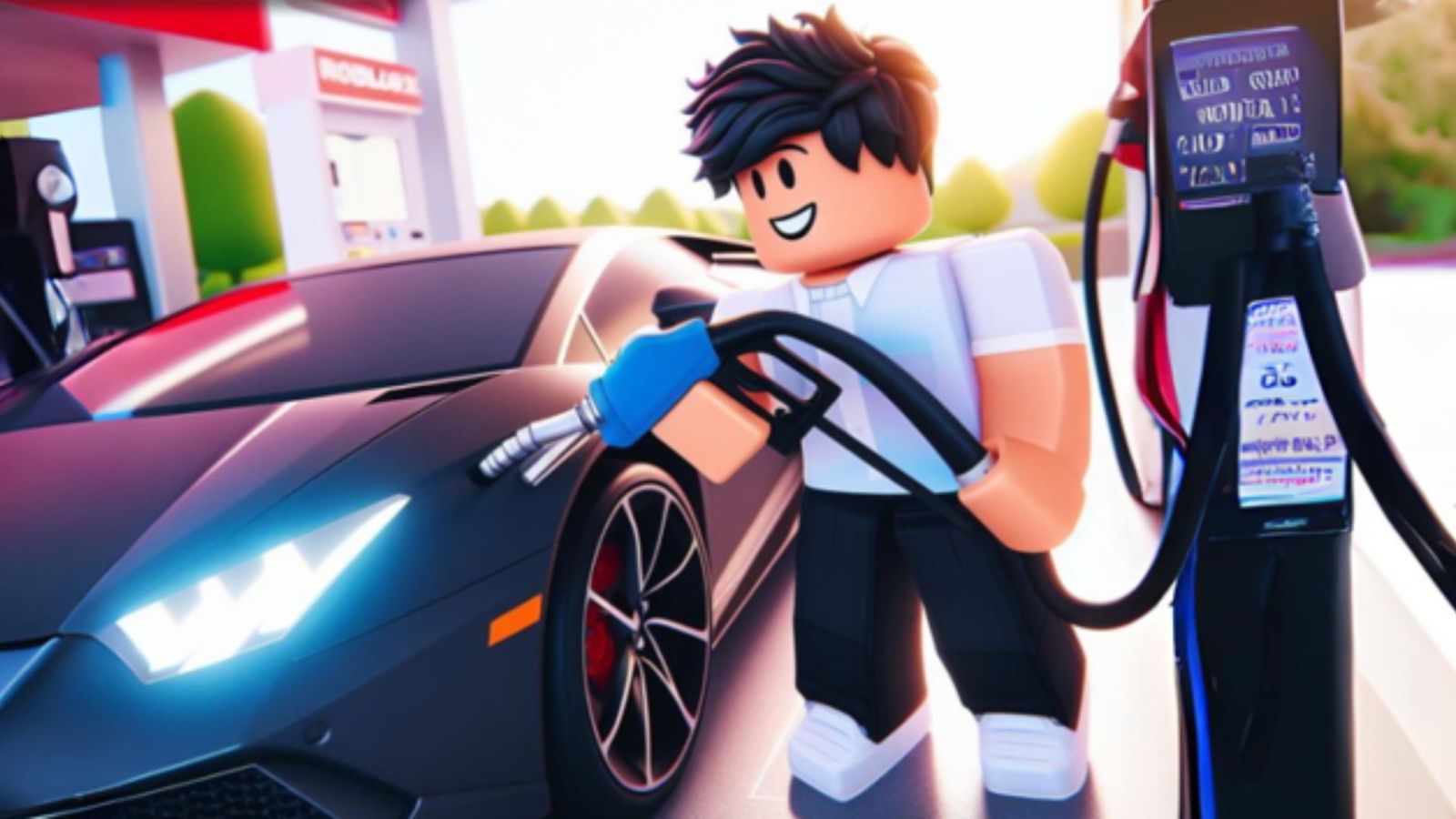 Roblox Gas Station Tycoon: the player next to the car