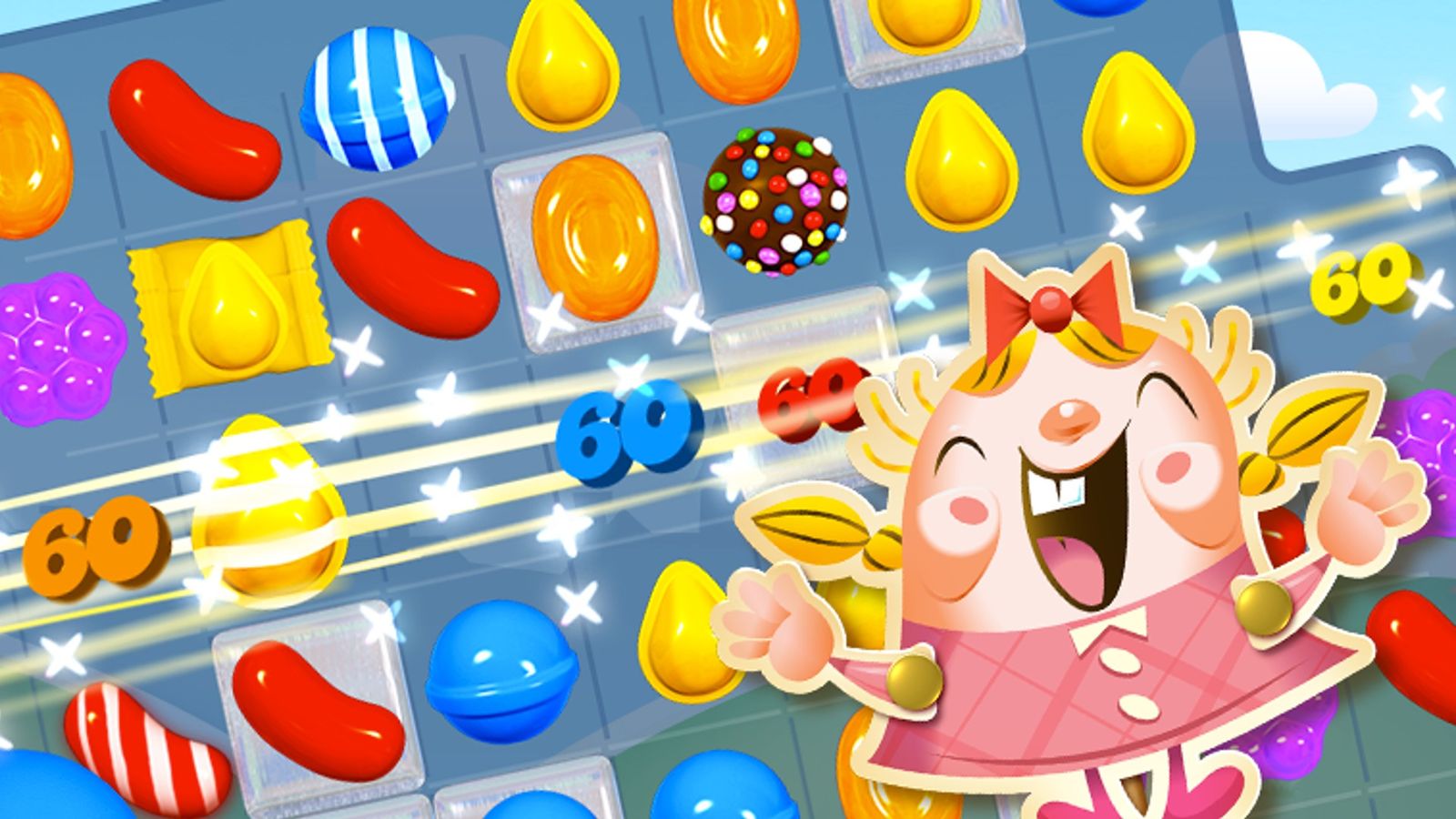 Image of a grid puzzle in progress in Candy Crush Saga.