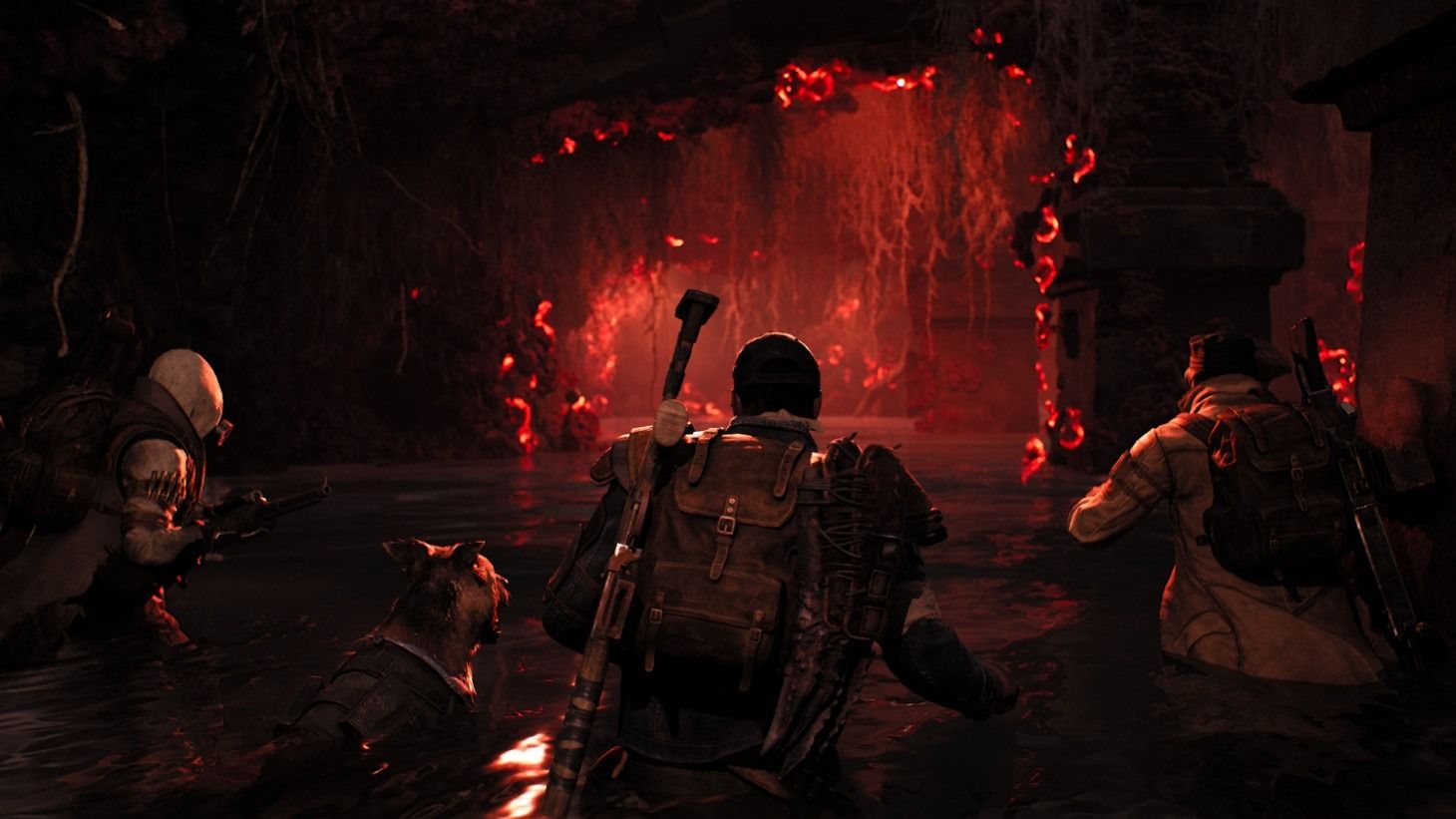 a character going into a creepy red cave in Remnant 2
