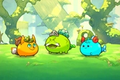 Axie Infinity starter characters in a forest setting.