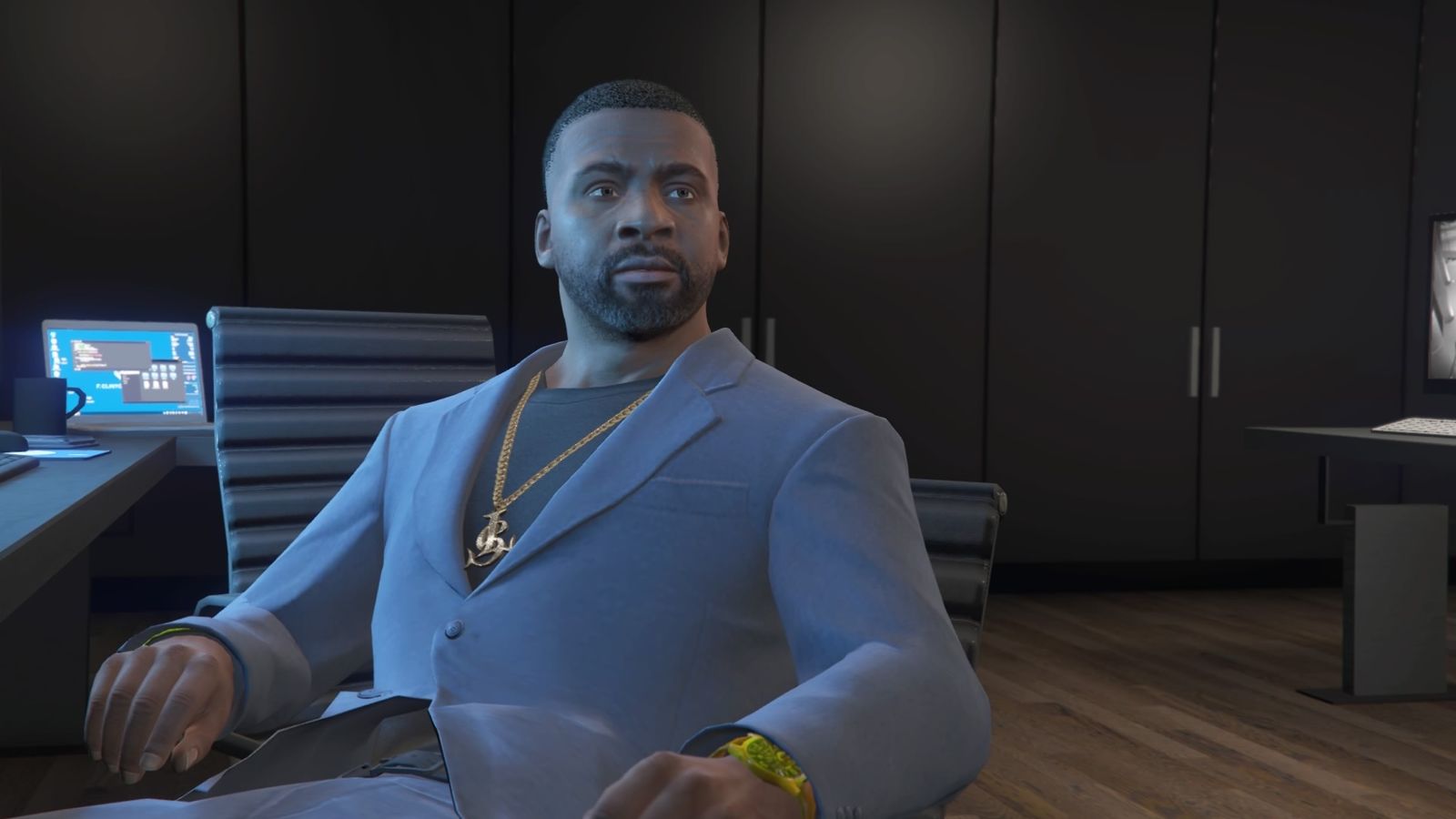 GTA Online The Contract DLC. Franklin Clinton in his chair in the Agency.