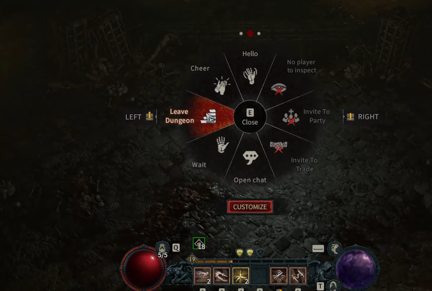 Leave dungeon option in action wheel Diablo 4