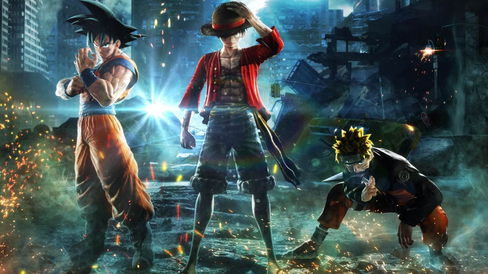 Anime poster featuring One Piece, Naruto and Goku