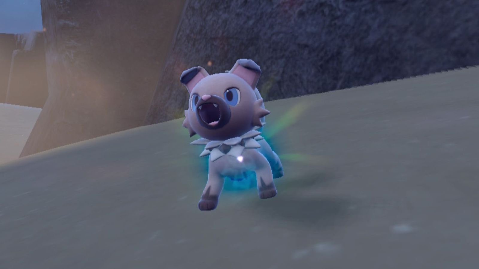 A Rockruff in the wild in Pokemon Scarlet and Violet