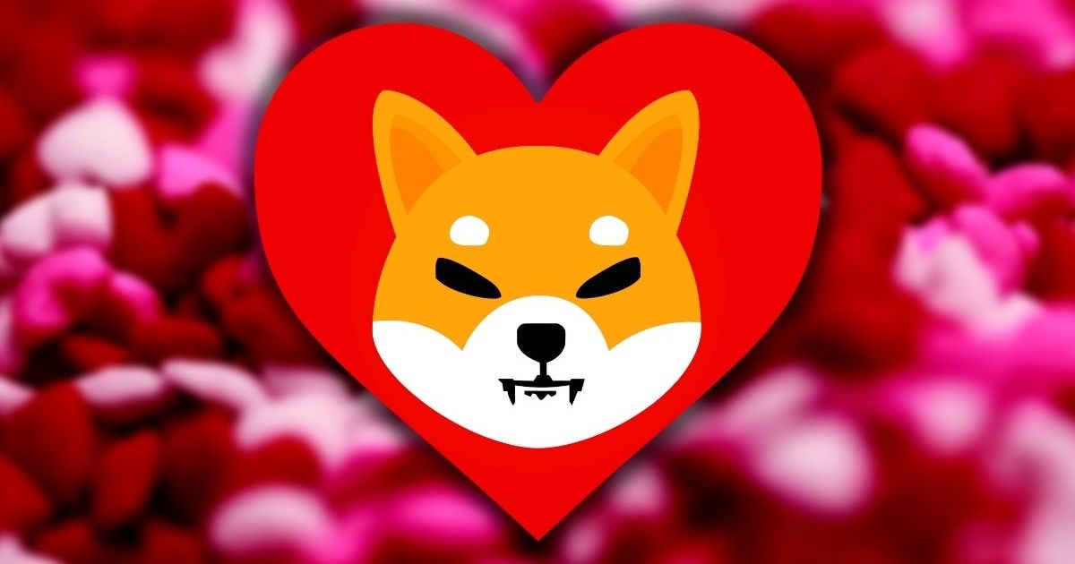Shiba Inu Coin logo in Red Heart in front of pink love hearts after SHIB Burn party