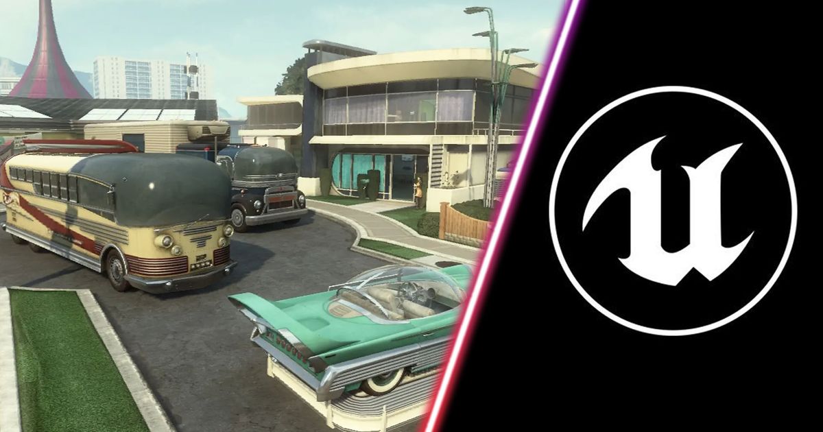 Call of Duty Nuketown map and Unreal Engine logo on black background