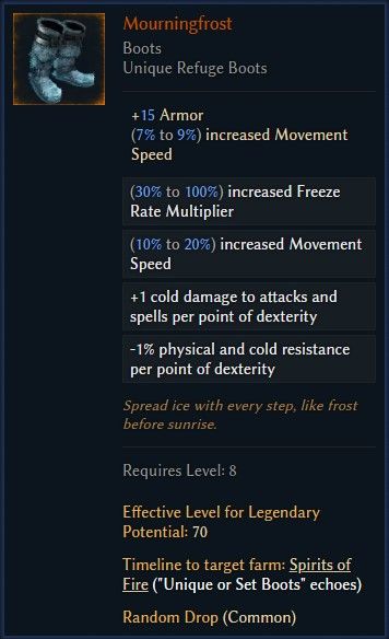 picture of Mourningfrost skill sheet in last epoch
