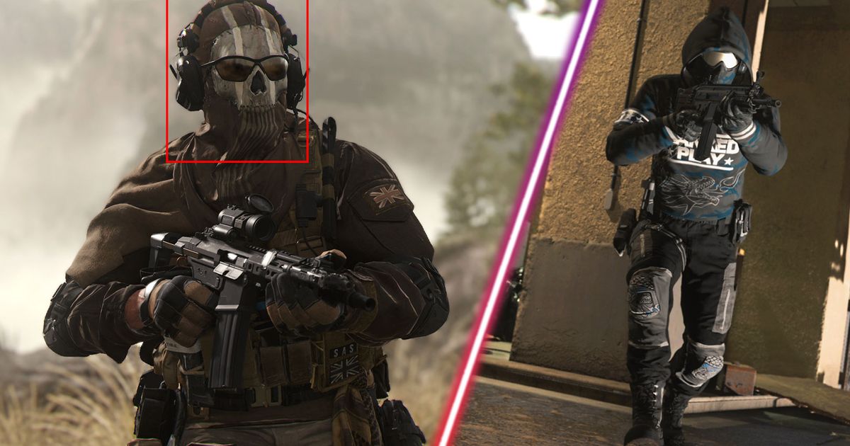 Call of Duty screenshot of Ghost with red box around head and player wearing ranked play skin