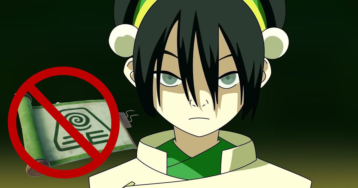 fortnite avatar toph angry with red circle cross over earthbending scroll