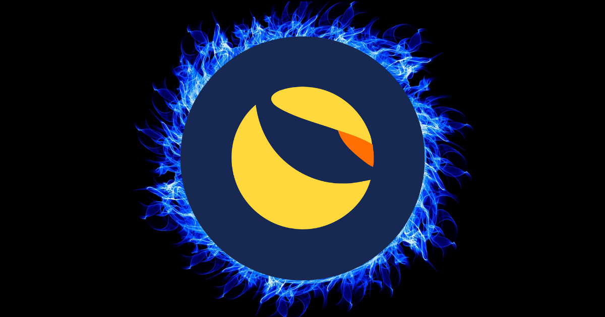 A Terra Luna burn on a blue flame in black background.