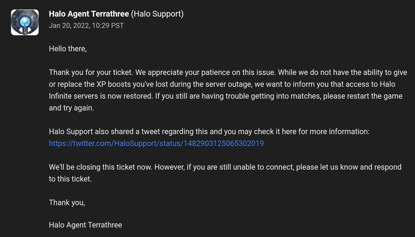 Halo Infinite support email.